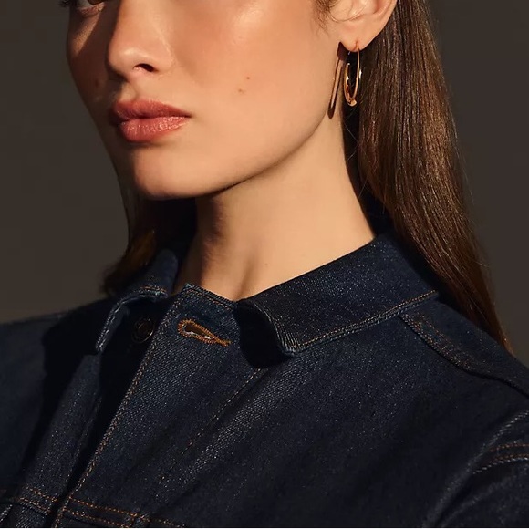 New Anthro Molten Gold Hoop Earrings ~ Silver or Gold Threader Hoops - Picture 2 of 16